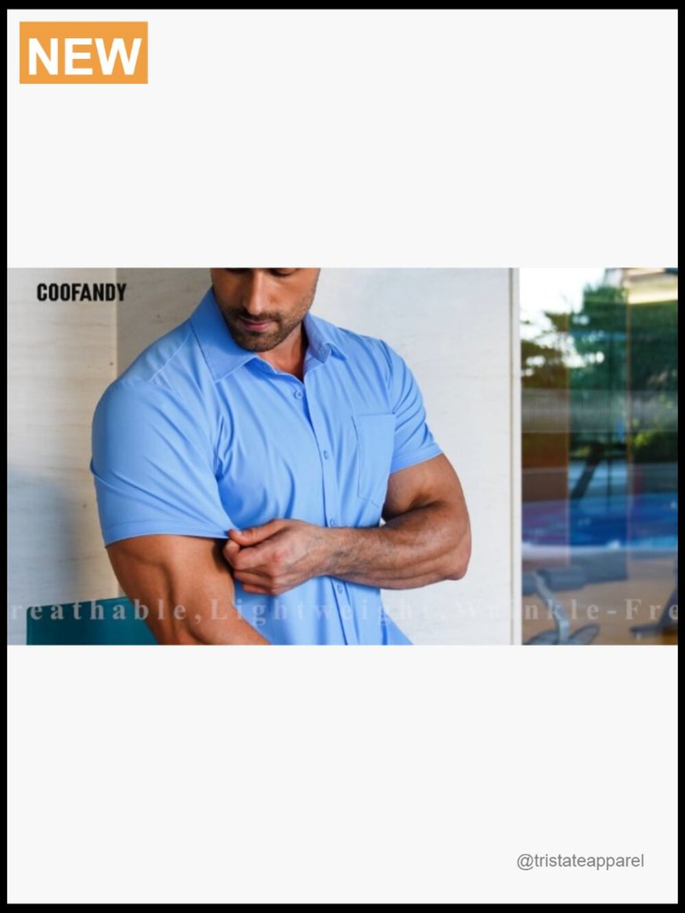 Men's Muscle Fit Stretch Wrinkle-Free Short Sleeve Button Down Shirt - Picture 6 of 6